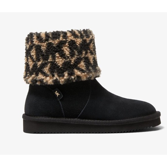 Michael Kors JULIA Faux Suede/Shearling Ankle Boot Bootie Black 5 Nib - Picture 2 of 7